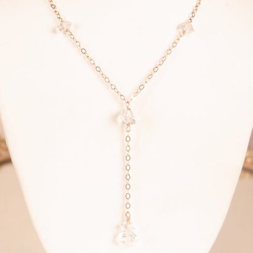 Luminous Herkimer Diamond Lariat in 14k Rose Gold Filled