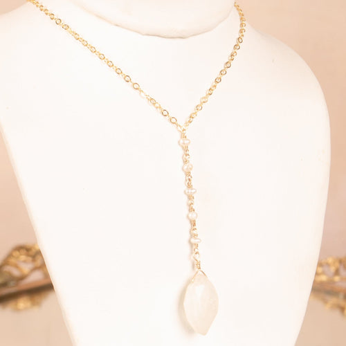 Moonstone & Pearl Rosary Lariat