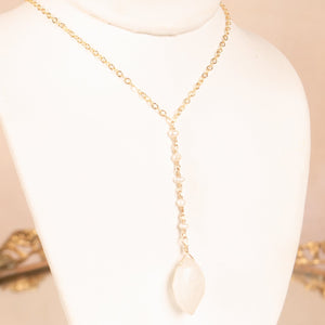 Moonstone & Pearl Rosary Lariat